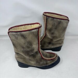 Faux Fur Winter Boots with Red Trim